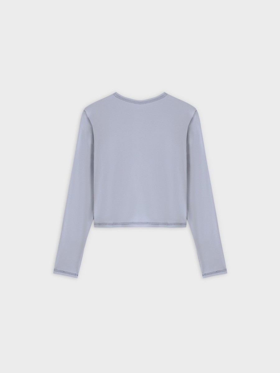 New Basic T-Shirt Cropped Cardigan-Light Blue Sets