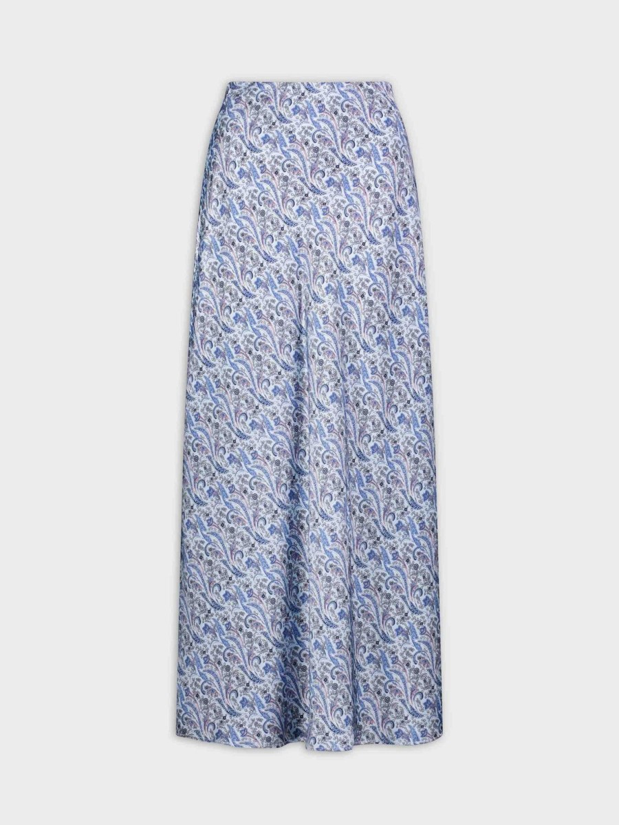 Wholesale Satin Slip Skirt-Light Blue Paisley Skirts