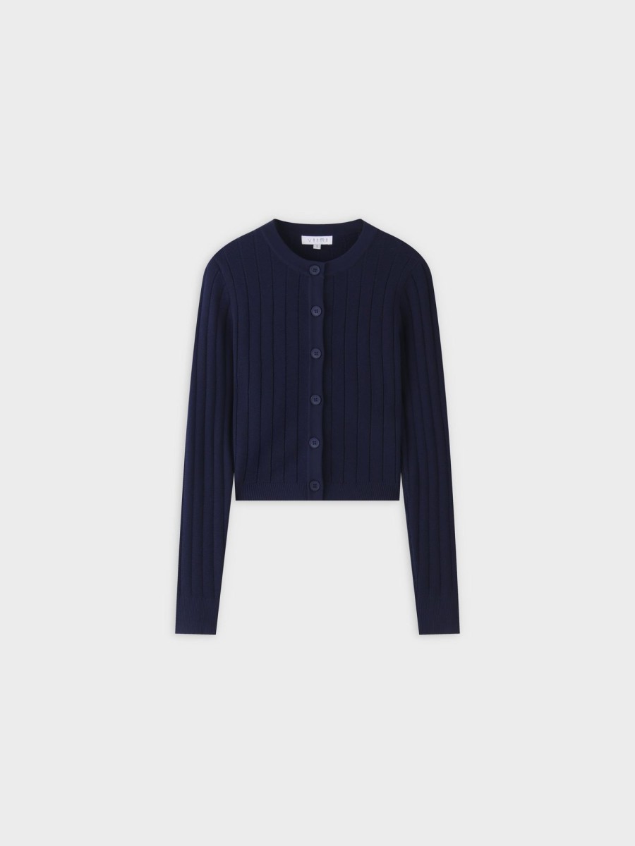 Best Silk Knit Cropped Cardigan-Navy Tops