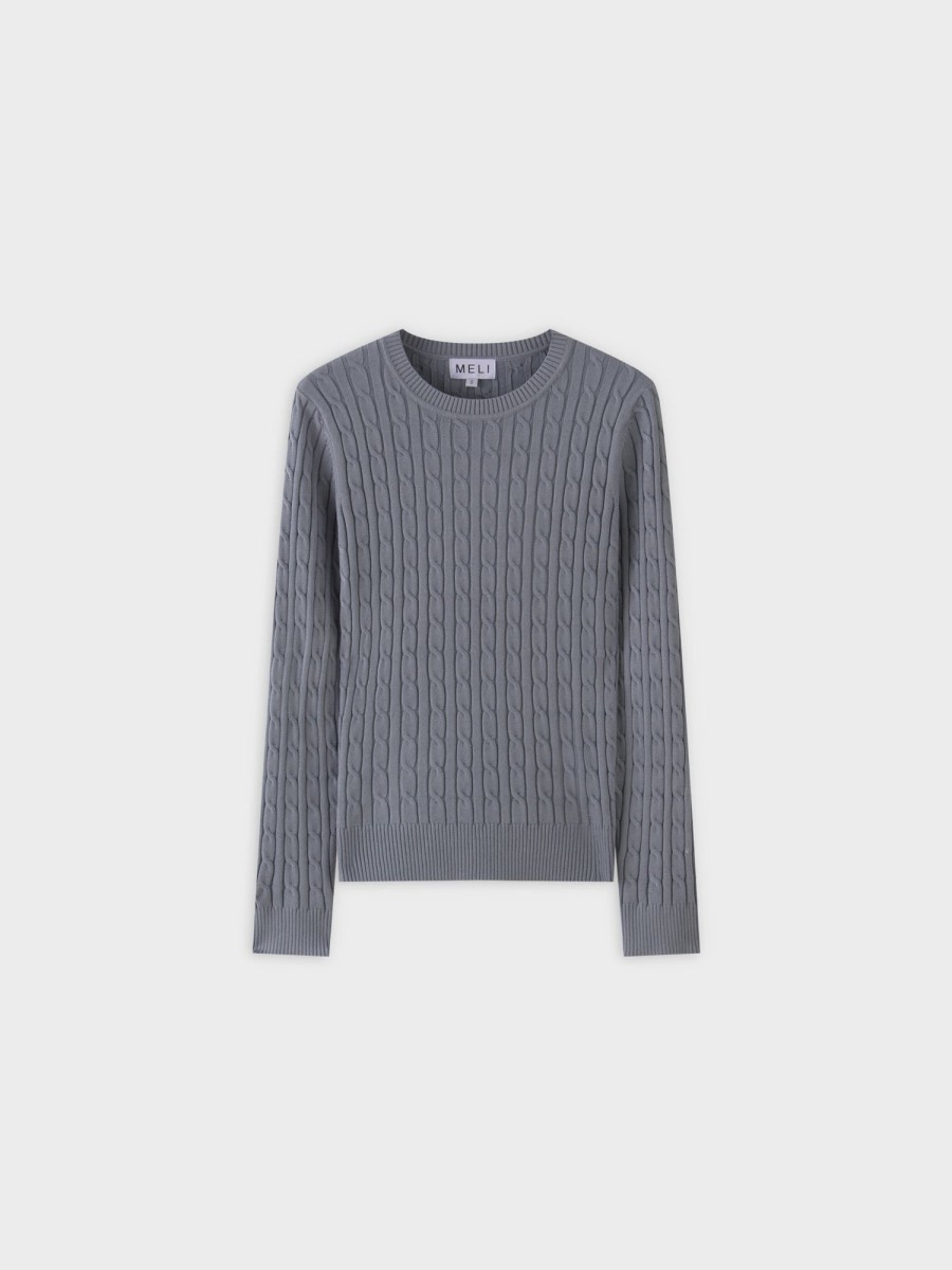 Best Knit Cable Sweater-Slate Blue Tops