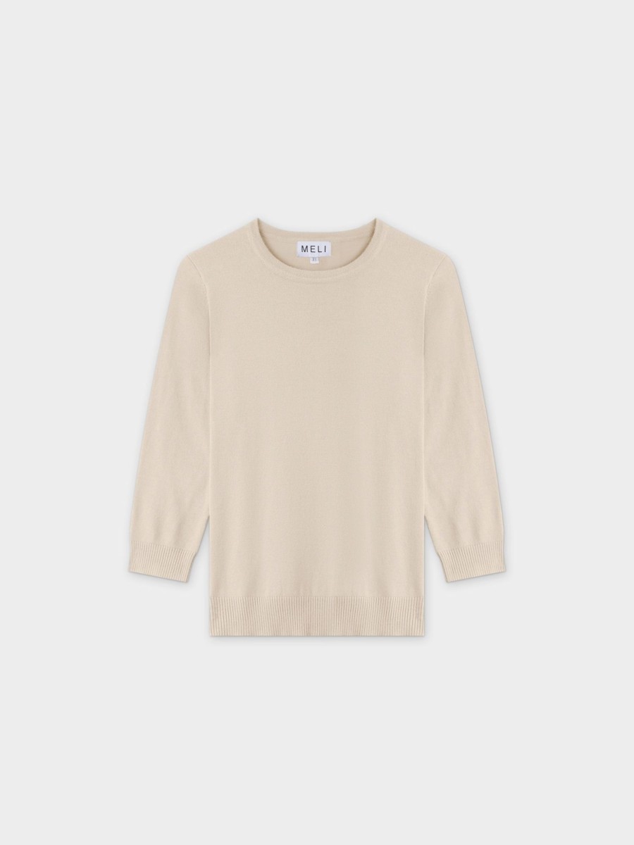 Hot Basic Crew Sweater 3Q-Ivory Tops