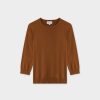 Clearance Basic Crew Sweater 3Q-Brown Tops