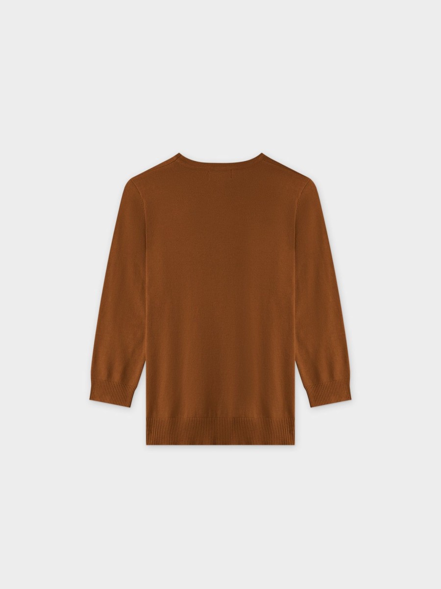 Clearance Basic Crew Sweater 3Q-Brown Tops