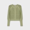 Wholesale Crochet Crew Cardigan-Sage Green Tops