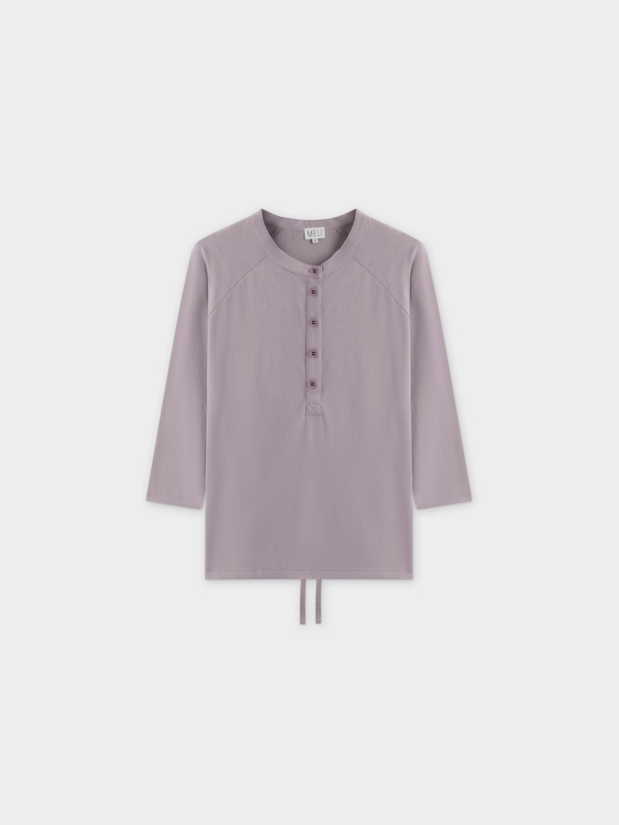 Hot Henley Drawstring Tee-Lilac Tees