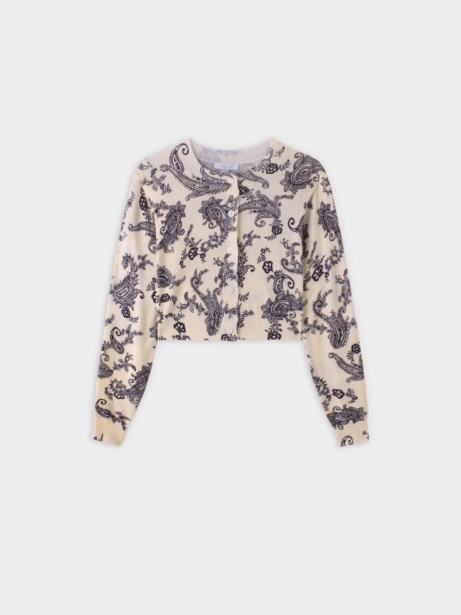 Clearance Printed Cardigan-Bone Paisley Tops