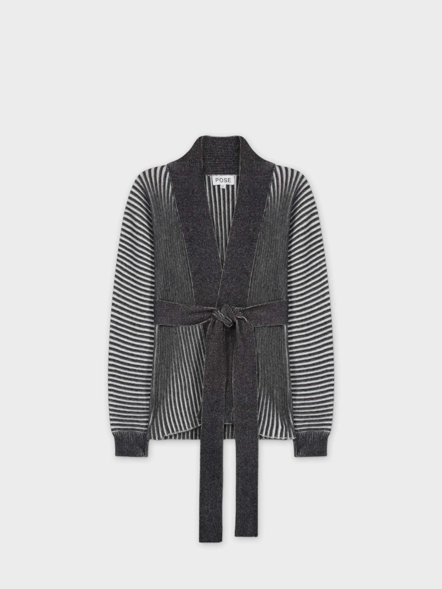 Clearance Two Tone Cardigan-Black/Grey Sets