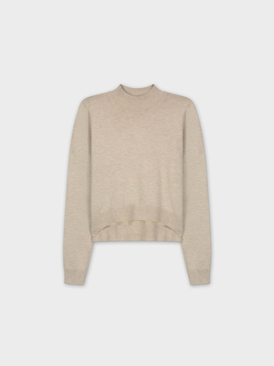 Hot Crop Mock Neck Turtleneck-Heathered Cream Tops