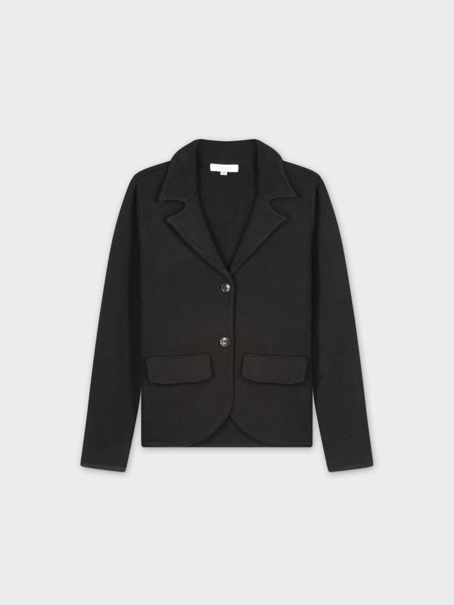 Clearance Herringbone Knit Blazer-Black Tops