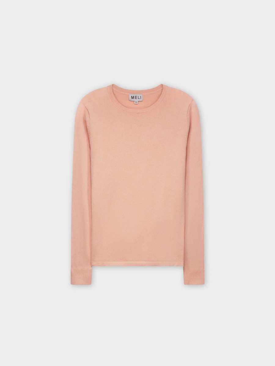 Hot Thin Knit Crew Sweater-Soft Pink Tops