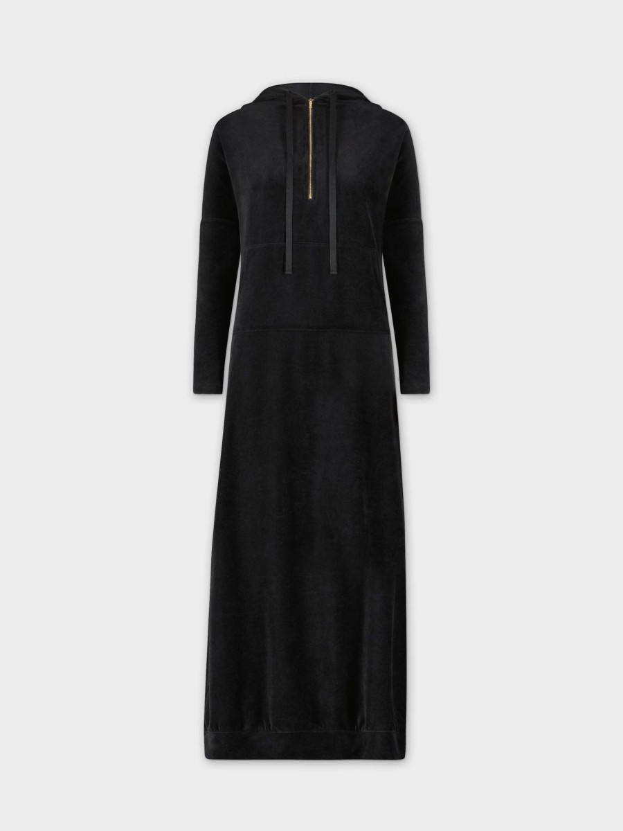 Best Velour Hoodie Maxi Dress (Long)-Black Dresses