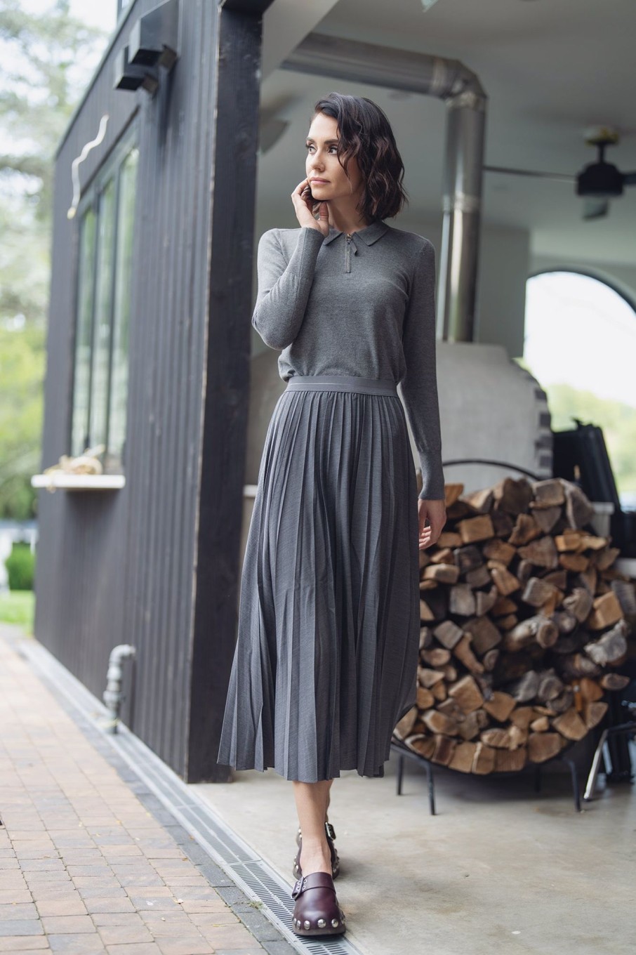 Best Pleated Skirt 35"-Grey Skirts