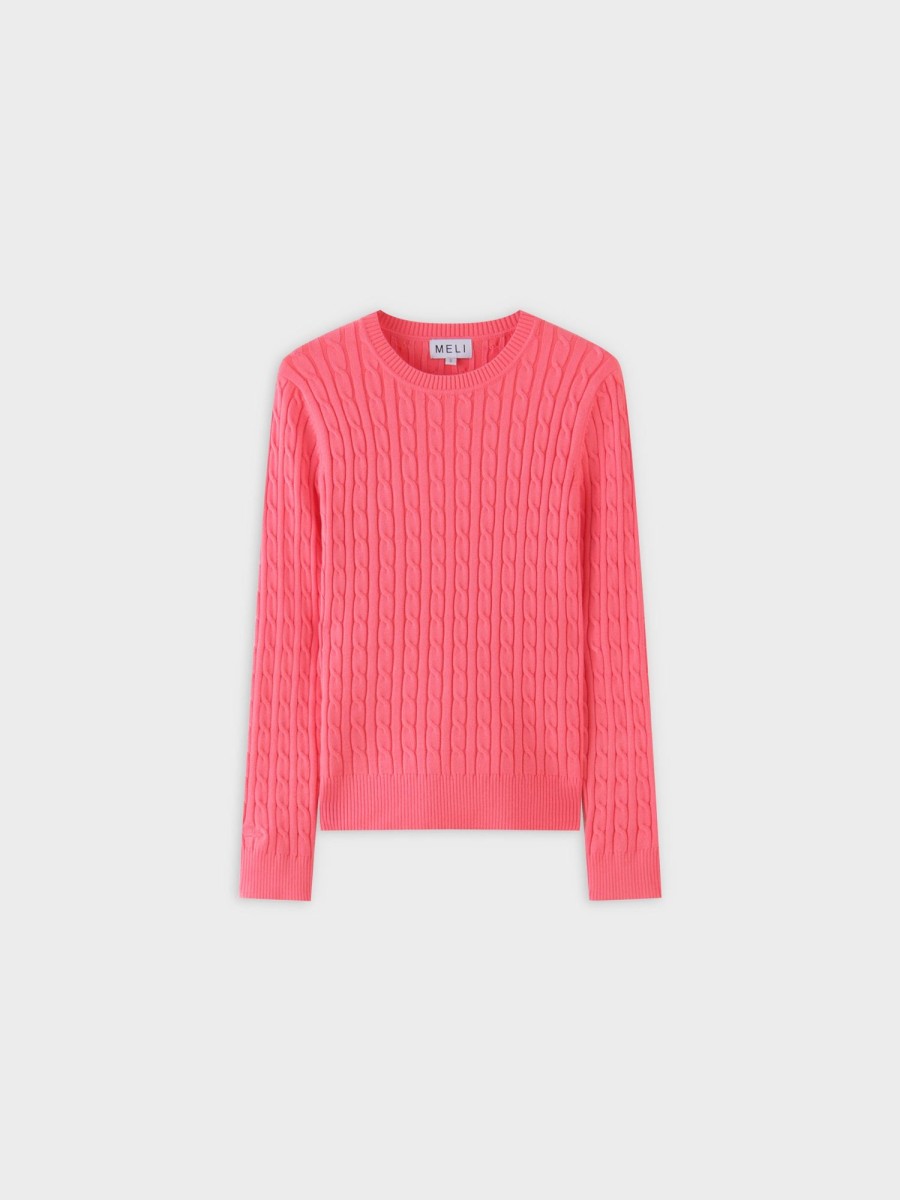 Wholesale Knit Cable Sweater-Salmon Tops