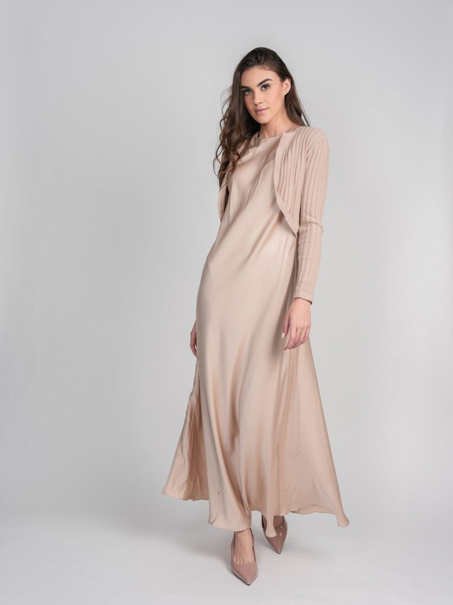 Hot Satin Slip Dress-Tan Dresses