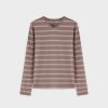 Clearance Thin Stripe High V Tee-Heathered Tan/Pink Tees