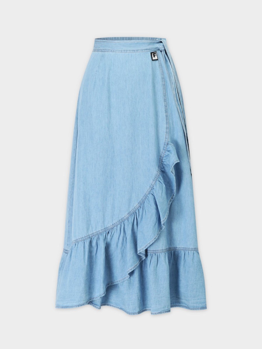 Best Faux Wrap Ruffle Skirt-Denim Teen Skirts