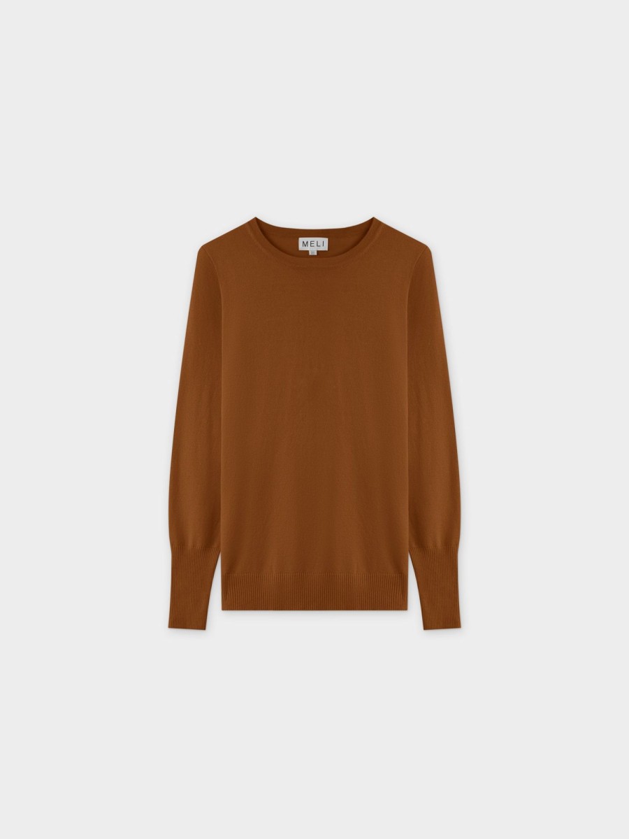 Wholesale Basic Crew Sweater Ls-Brown Tops