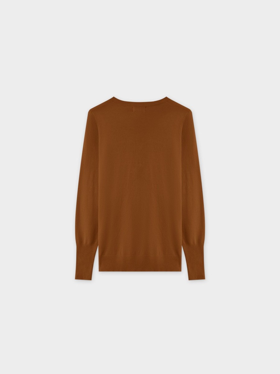 Wholesale Basic Crew Sweater Ls-Brown Tops