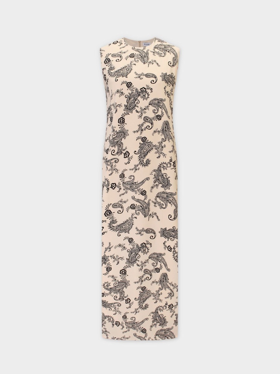 Online Sleeveless Crew Neck Dress-Bone Paisley Sets