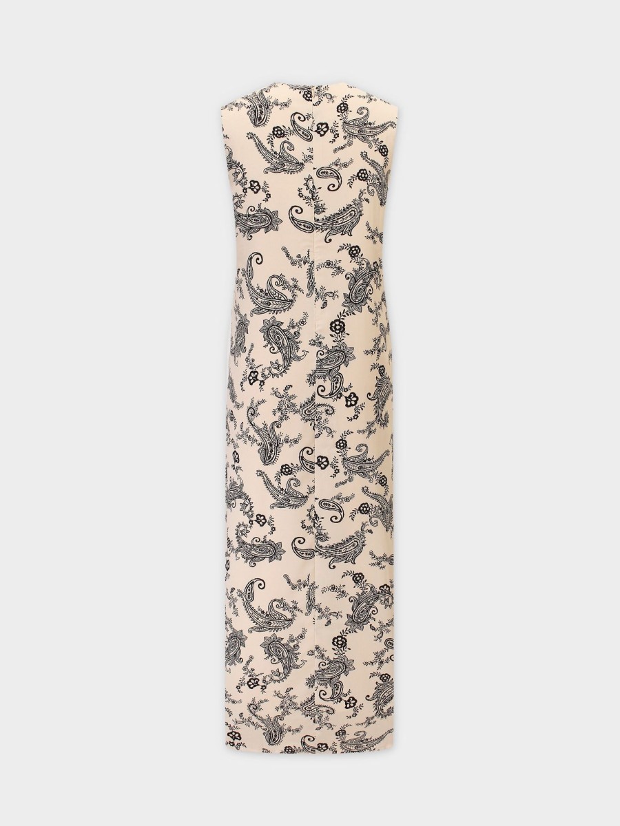 Online Sleeveless Crew Neck Dress-Bone Paisley Sets