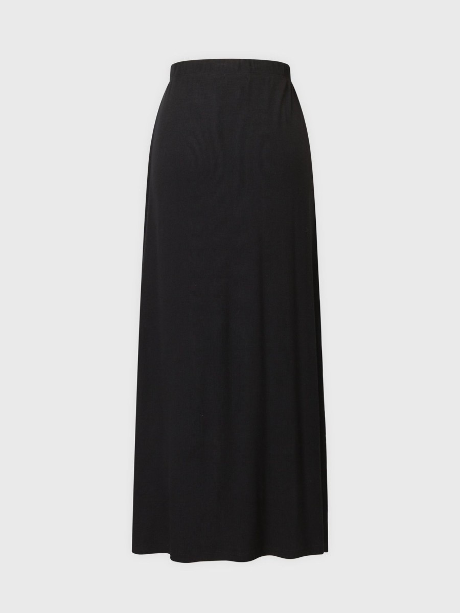 Clearance Ribbed A-Line Maxi Skirt - Black Skirts