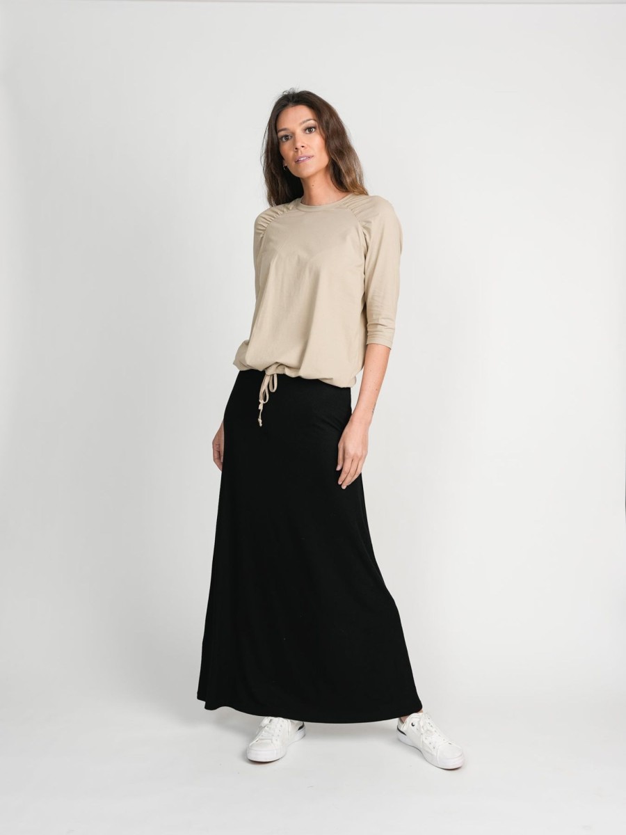 Clearance Ribbed A-Line Maxi Skirt - Black Skirts