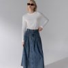 Hot Stitched Pleated Skirt-Blue Skirts