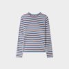 New Striped Ribbed Crew-Blue/Pink/Tan Tees