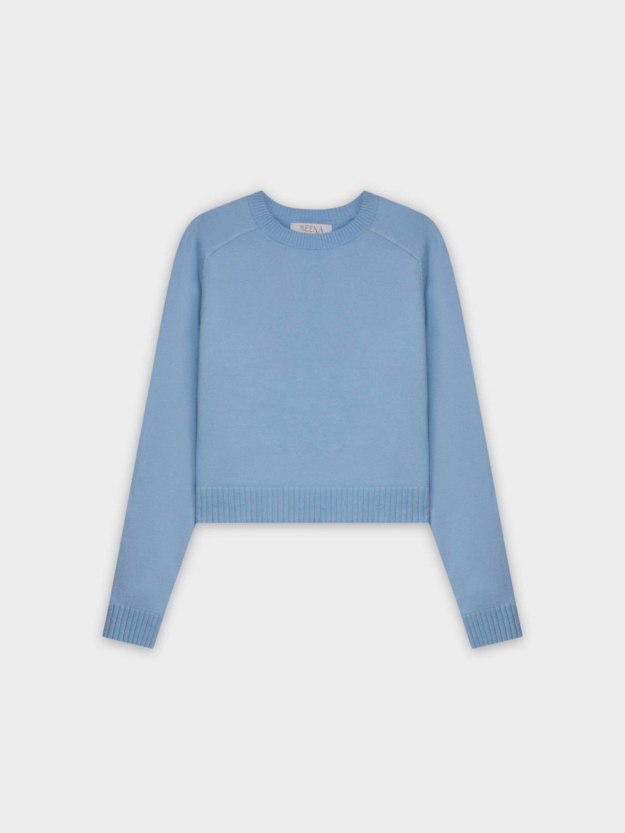 Clearance Ribbed Band Sweater-Ocean Blue Tops