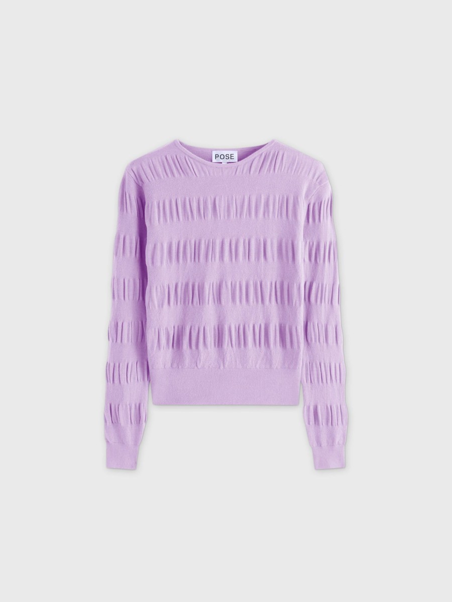 Best Ruched Sweater-Lilac Tops