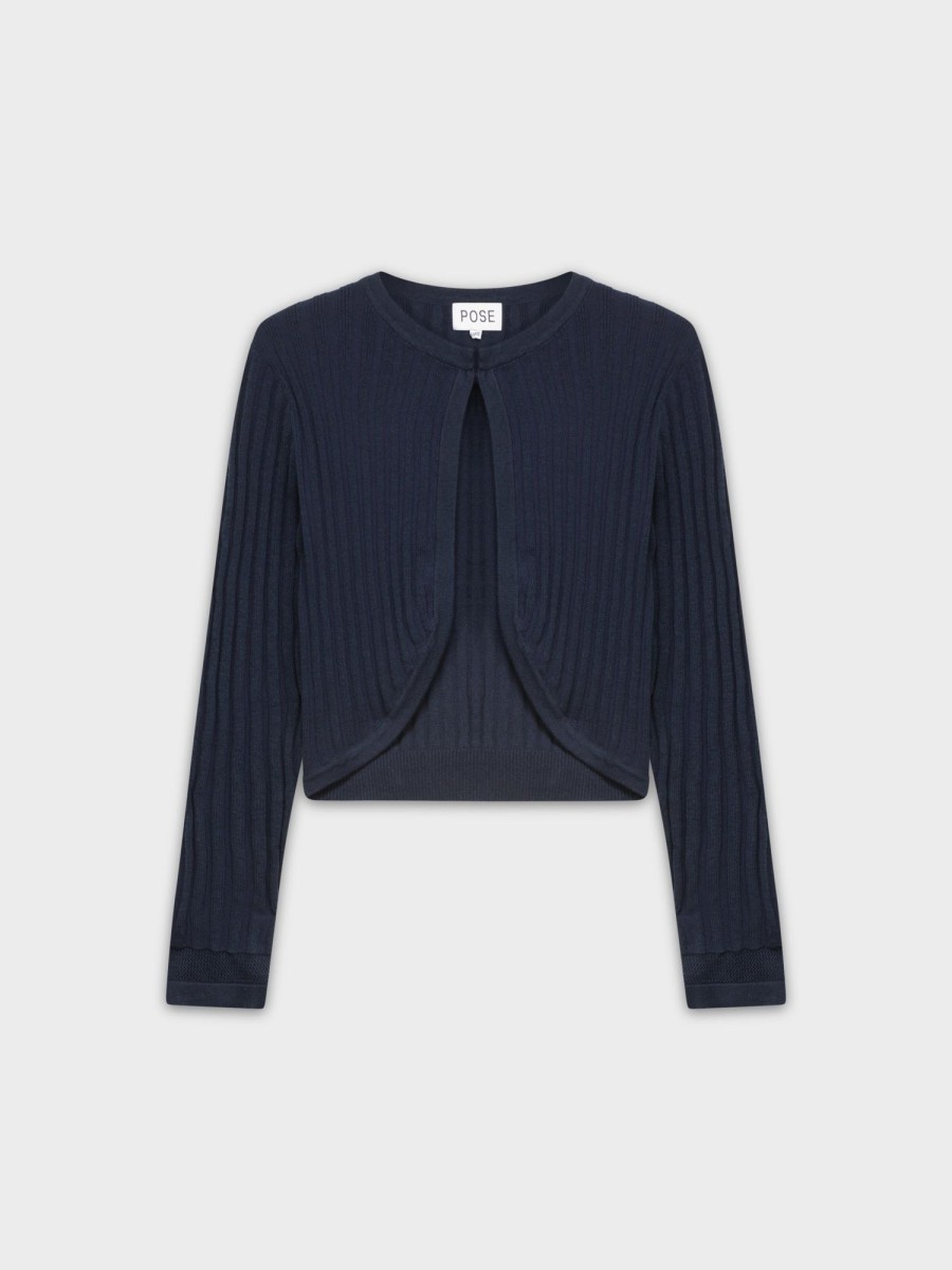 Clearance Ribbed Shrug-Navy Tops