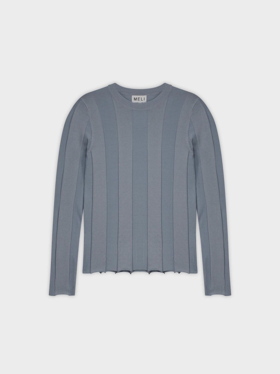 New Wide Ribbed Sweater-Light Blue Tops