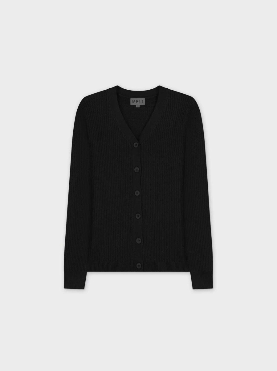 New Waffle Classic Cardigan-Black Heather Tops