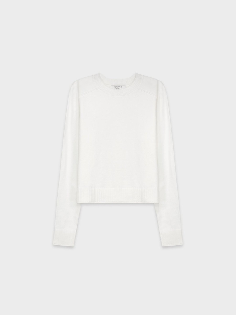 Online Ribbed Band Sweater-Pure White Tops