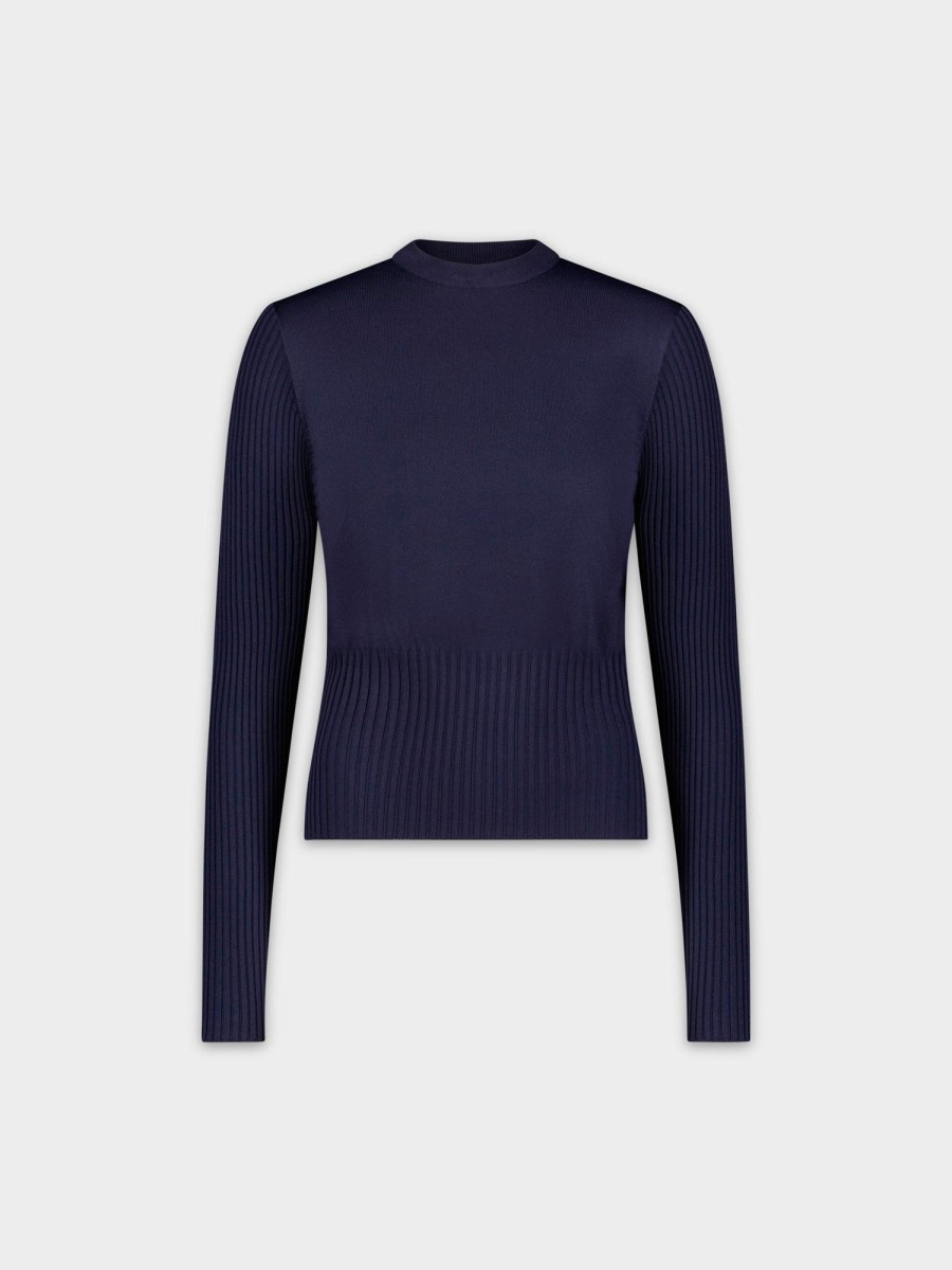 Best Ribbed Waisted Sweater-Navy Tops