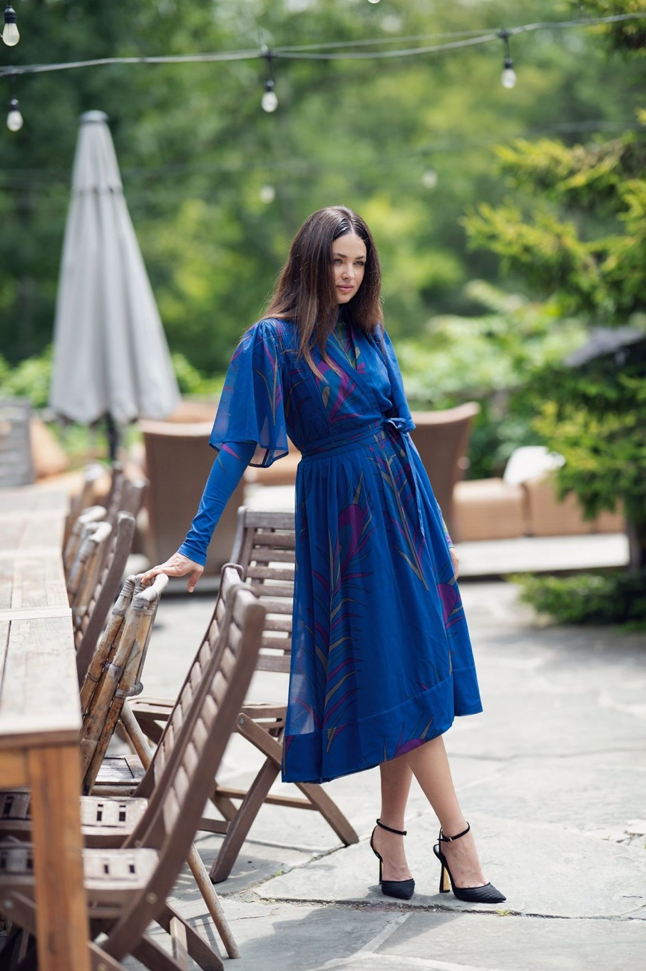 New Wrap Leaf Dress Set-Blue Dresses