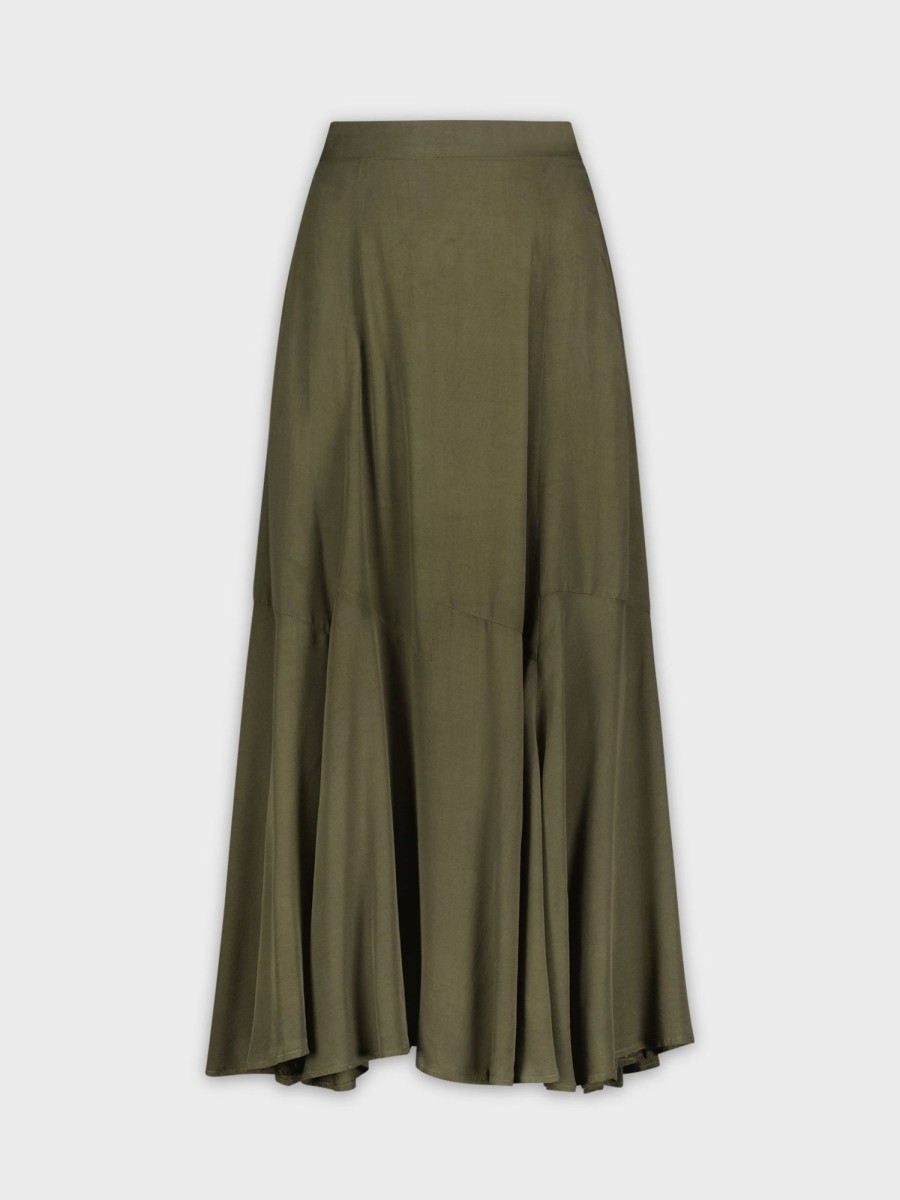 Online Trumpet Flare Skirt-Olive Skirts