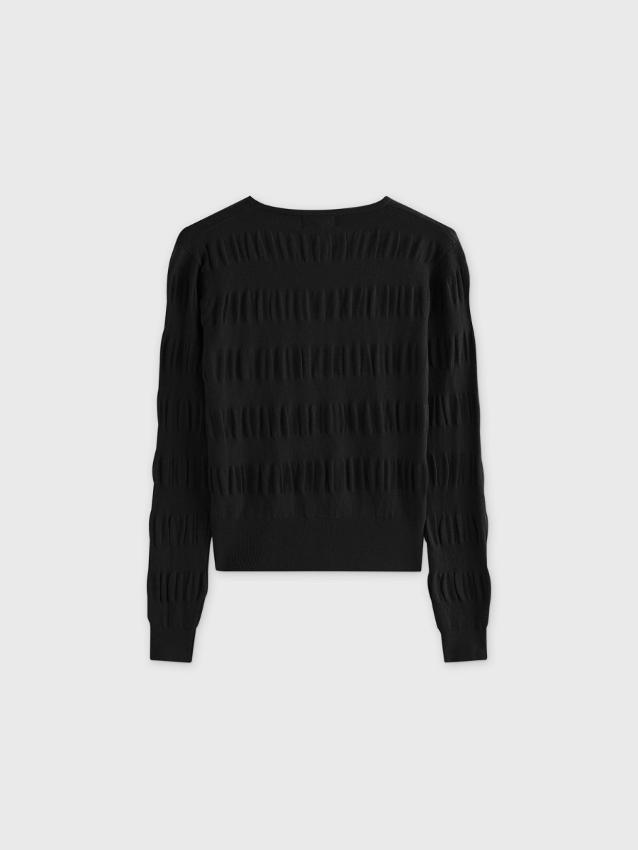 Online Ruched Sweater-Black Tops