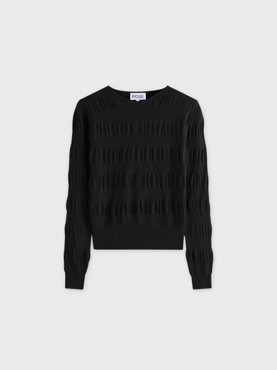 Online Ruched Sweater-Black Tops