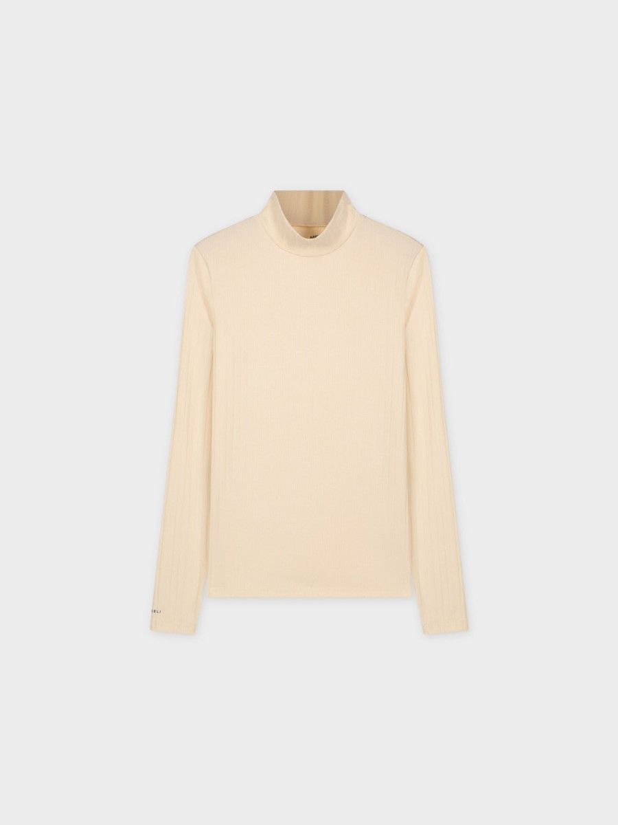 Best Ribbed Jersey Turtleneck-Cream Tops