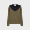 Hot Pointelle V Neck Sweater-Olive Tops