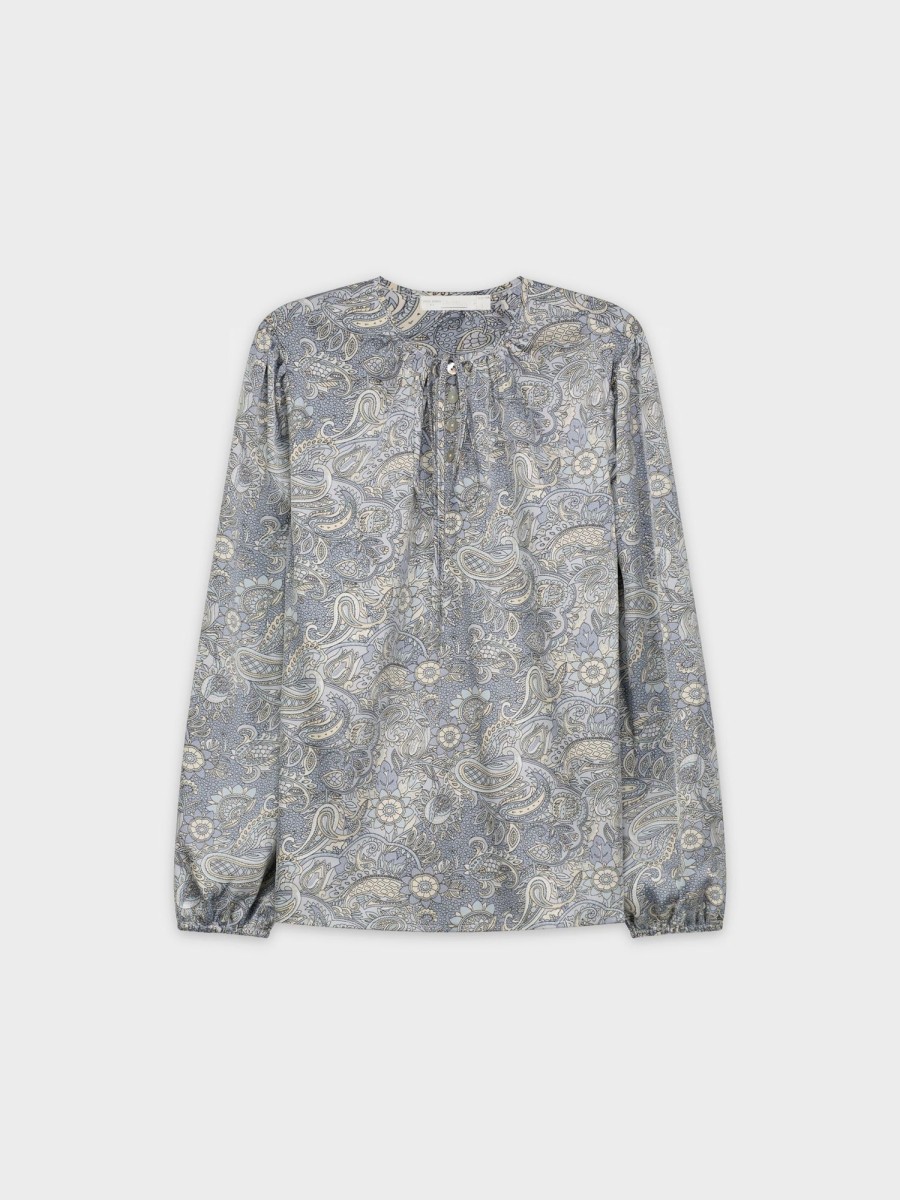 Best Tie Front Blouse-Blue Paisley Tops