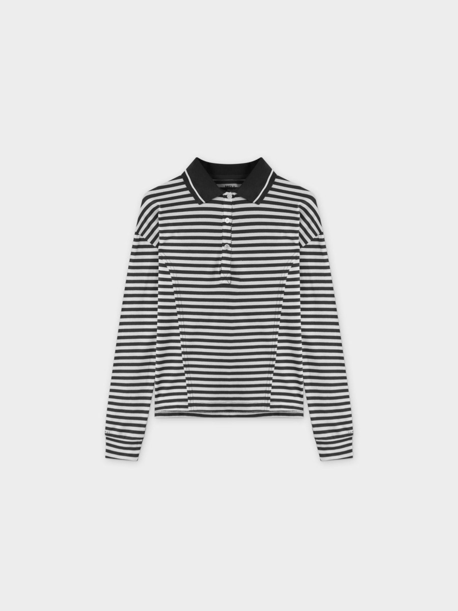 Clearance Striped Collar Tee-Black/White Tees