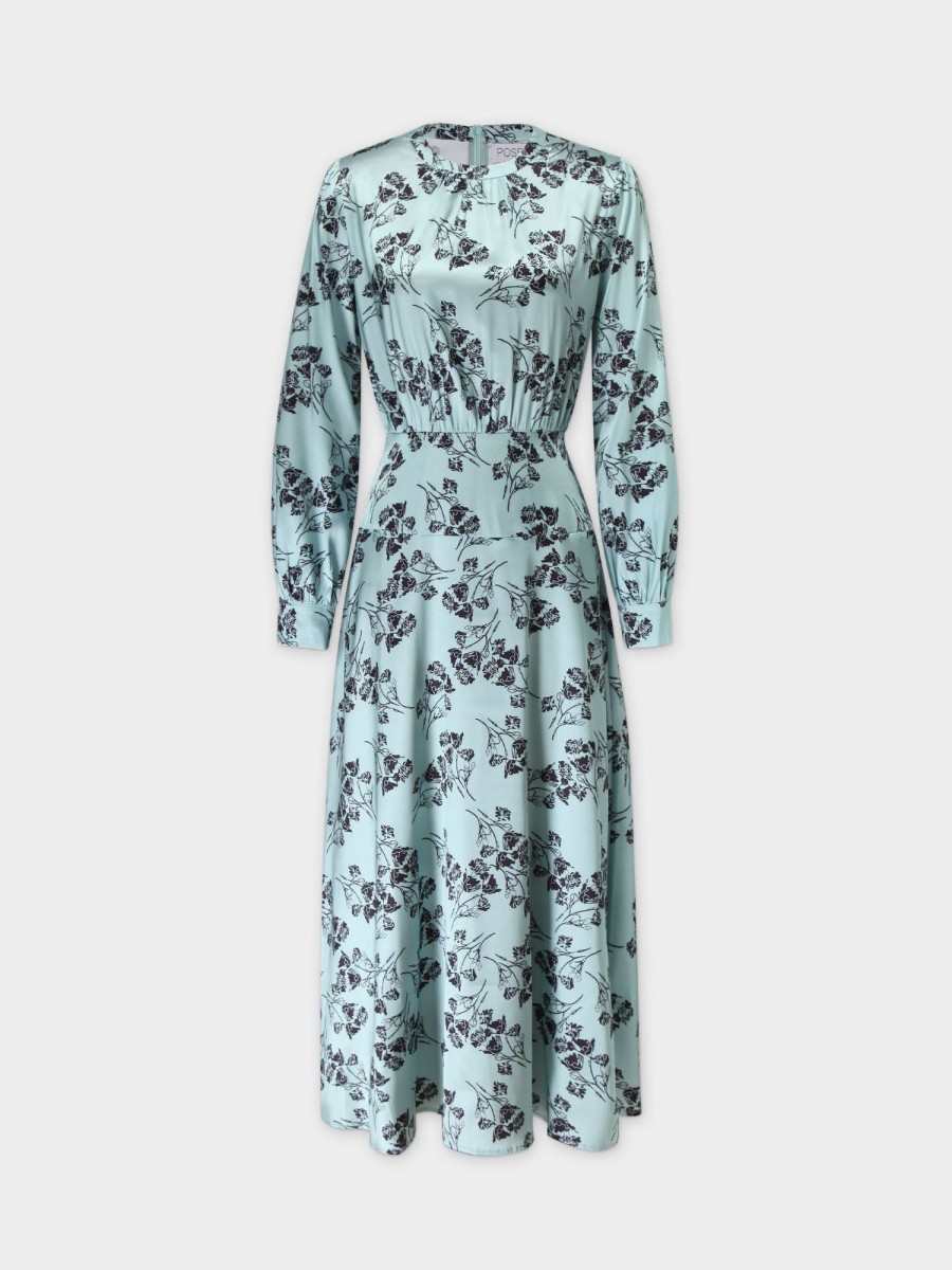 Clearance Waisted Yolk Dress-Aqua Floral Dresses