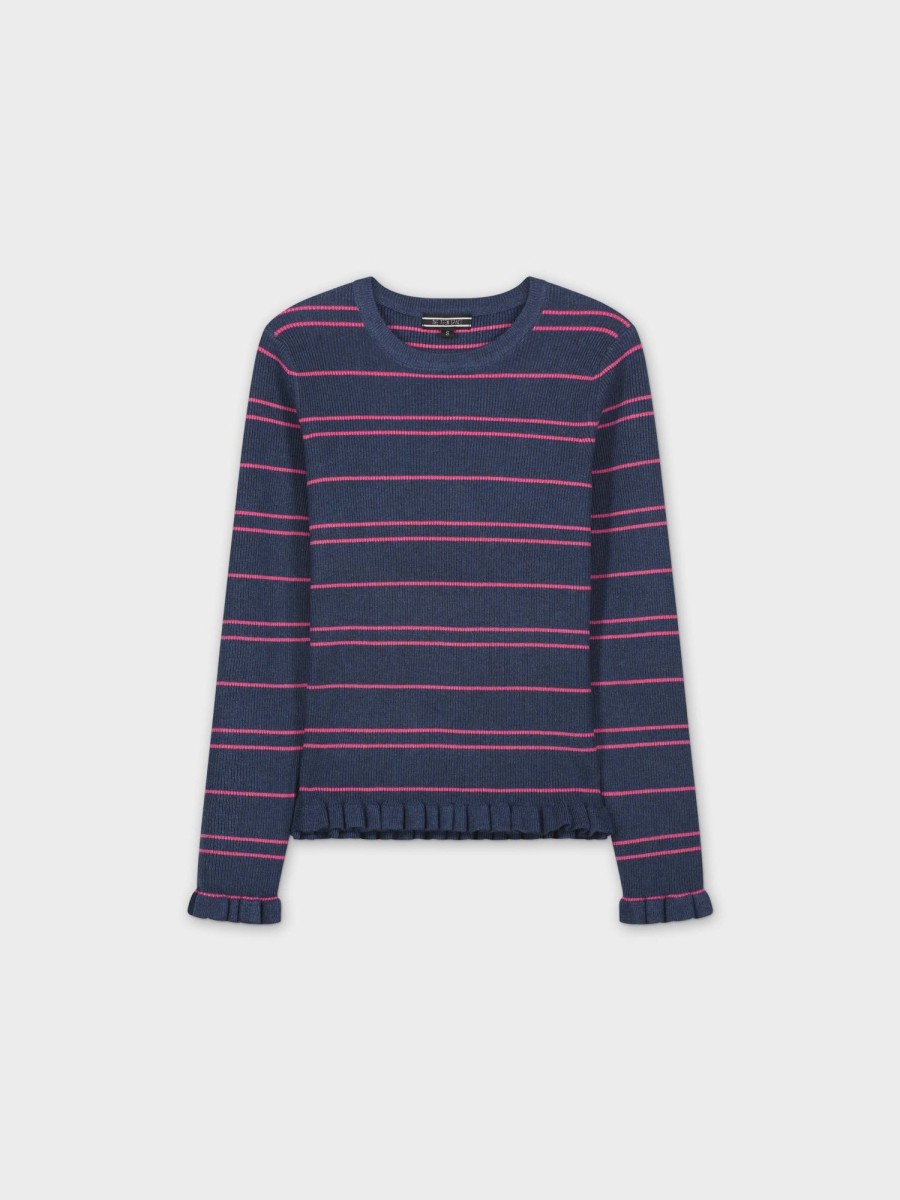 Clearance Ruffle Edge Sweater-Blue/Pink Teen Tops