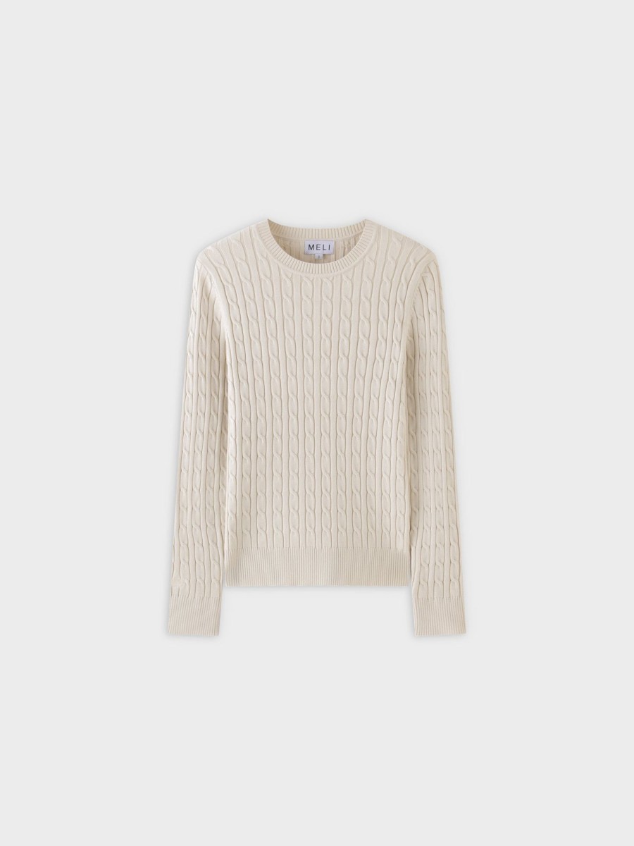 Best Knit Cable Sweater-Cream Tops