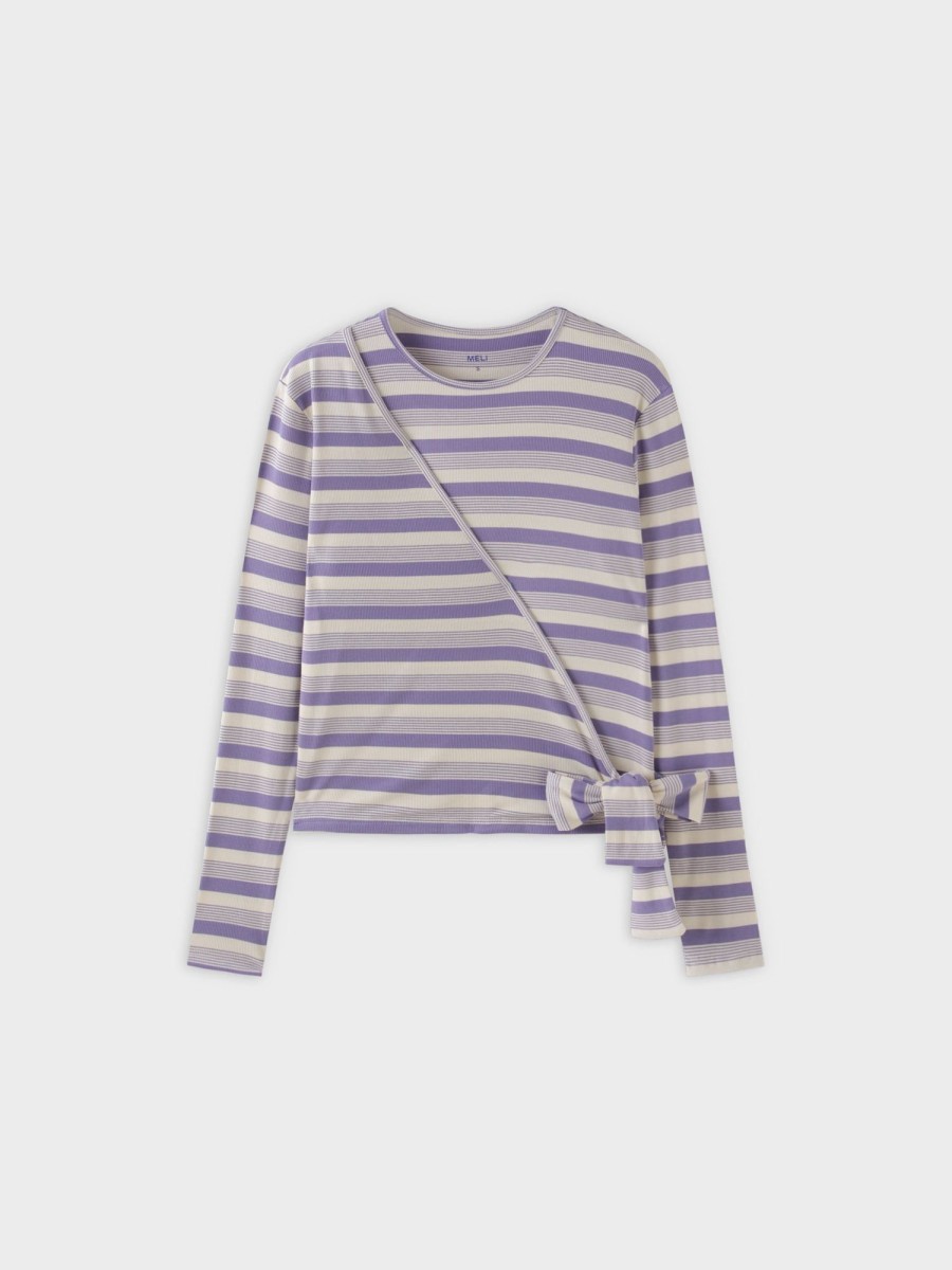 Best Striped Wrap Tee-Lavender/White Multi Stripe Tees