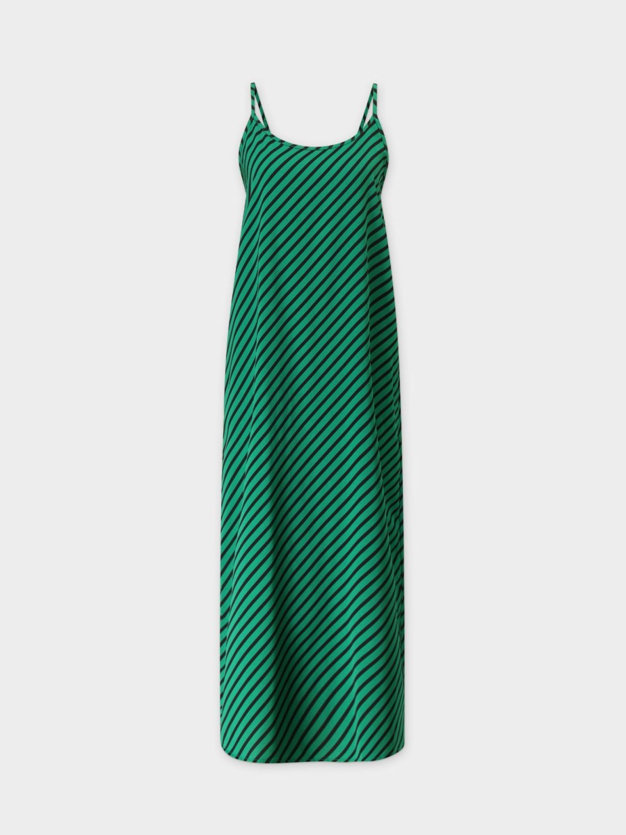 Best Crew Neck Slip Dress-Black/Green Stripes Dresses