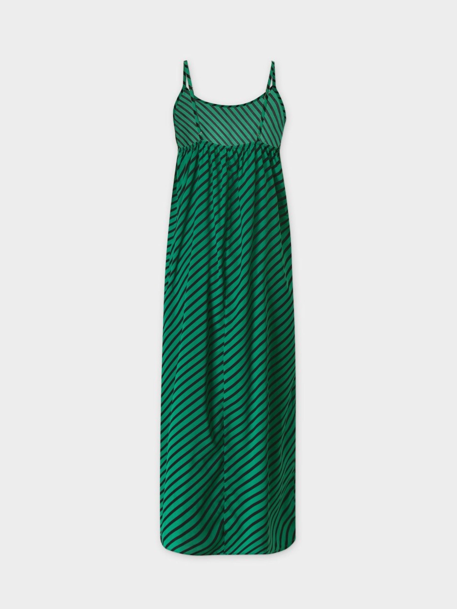 Best Crew Neck Slip Dress-Black/Green Stripes Dresses