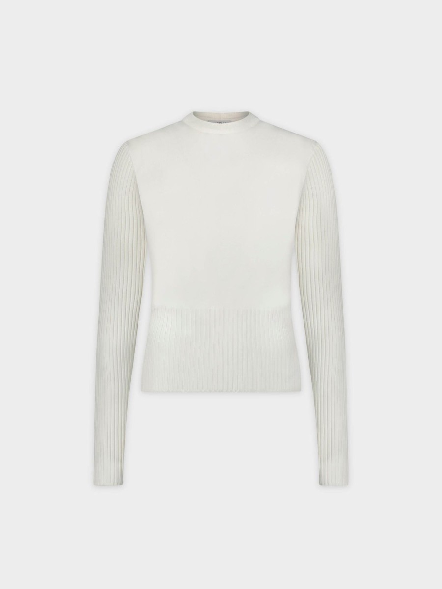 New Ribbed Waisted Sweater-Cream Tops